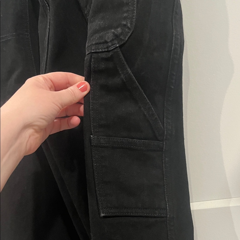 90s Y2K Tommy Hilfiger Black Carpenter Jeans Wide Leg Grunge 36/30 36 30 - Picture 13 of 16